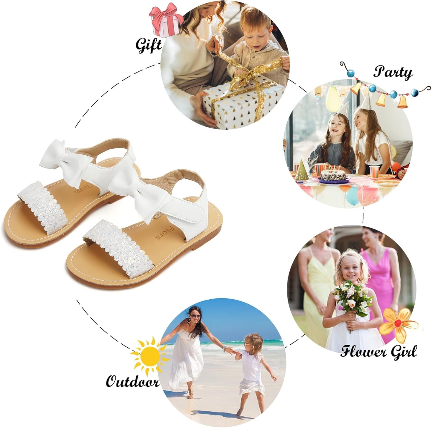 Toddler Girl Sandals - Flower Girl Dress Shoes Open Toe Little Kid Summer Flats