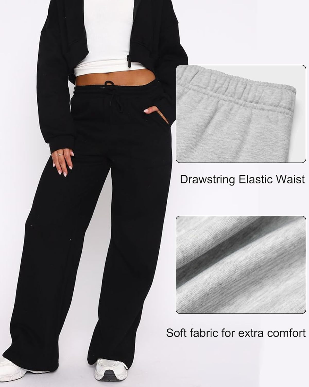 Women'S Casual Drawstring High Waisted Sweatpants Wide Straight Leg Lounge Pants with Pockets