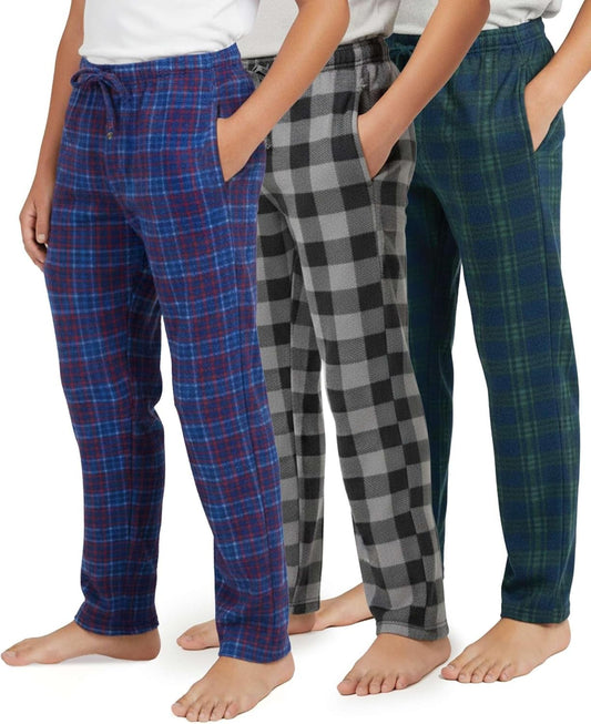 3 Pack: Boys' Fleece Pajama Pants Soft PJ Bottoms for Kids Youth Teens Sleepwear (Ages 5-18)