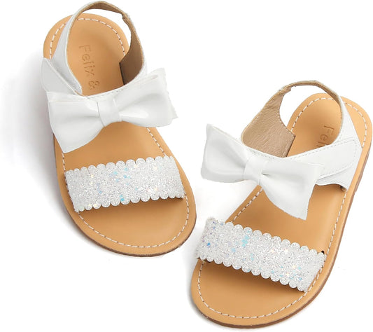 Toddler Girl Sandals - Flower Girl Dress Shoes Open Toe Little Kid Summer Flats