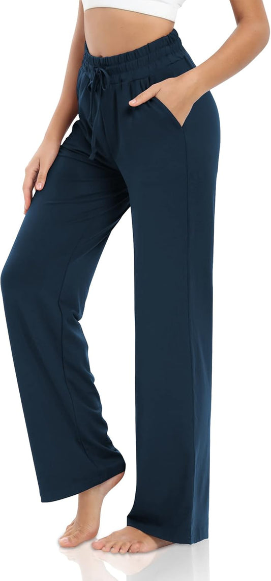 Wide Leg Pants for Women Loose Yoga Pants Casual Drawstring Sweat Pants Comfy Lounge Pajamas Pants with Pockets Navy XL